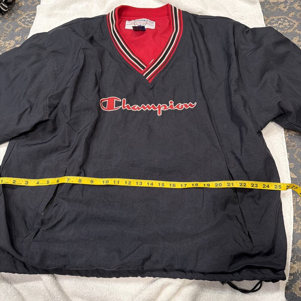Vintage Champion Windbreaker Jacket Coat Mens Large Black Pullover V Neck 90s